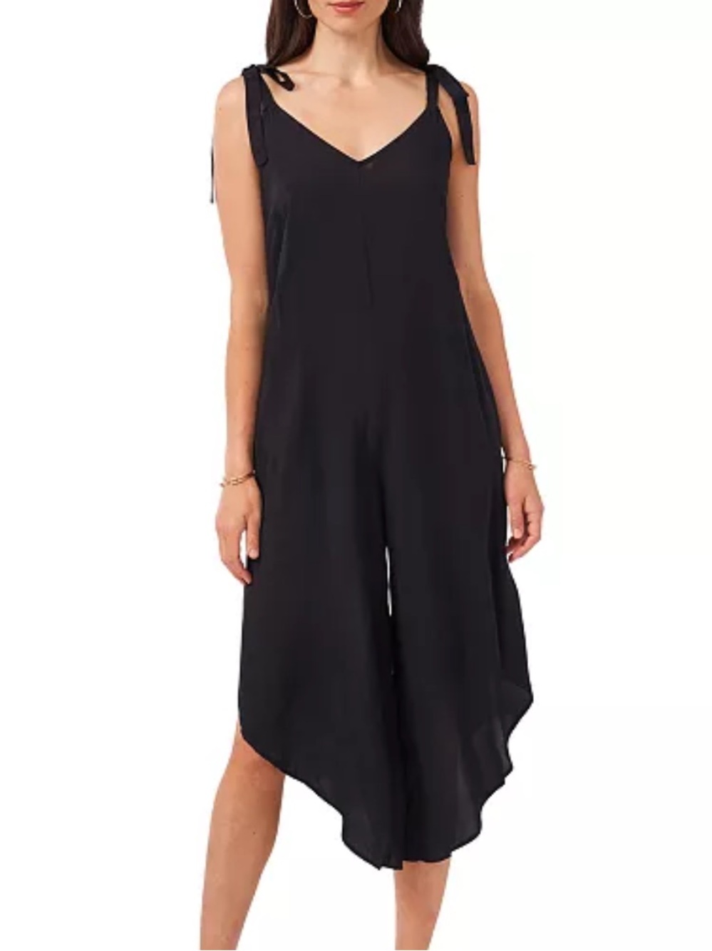 Vince Camuto Black Tie-Shoulder V-Neck Angled Hem Jumpsuit 2X